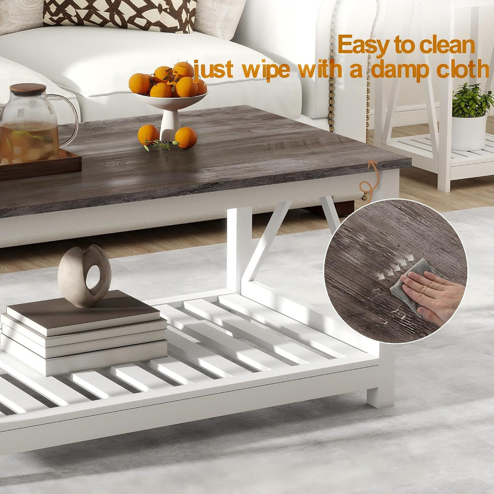 Coffee Table with Storage Small White Farmhouse Coffee Table for Livingroom