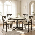 LUMISOL Round Dining Table Set for 4, Faux Marble Kitchen Table Set with 4 Upholstered Chairs for Kitchen, Dining Room, Small Space, Muddy Gray