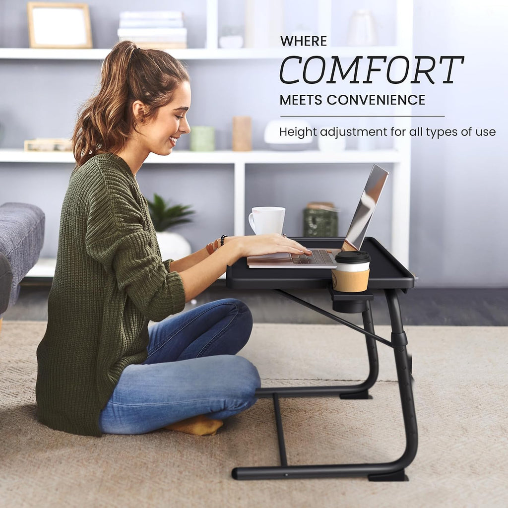 Our Modern Space Adjustable TV Tray Table - 6 Height & 3 Tilt Angle Settings | Multifunctional Foldable Tray Table for Eating Laptop Dinner or Bed Use | Easy to Assemble & Store | Portable Desk
