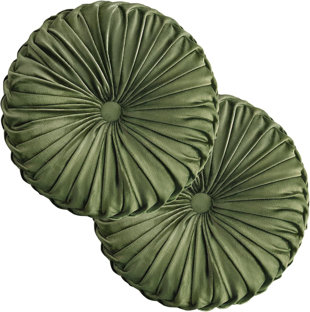 Teieas 2 Pcs Round Throw Pillows Decorative Velvet Pleated Bed Pillows