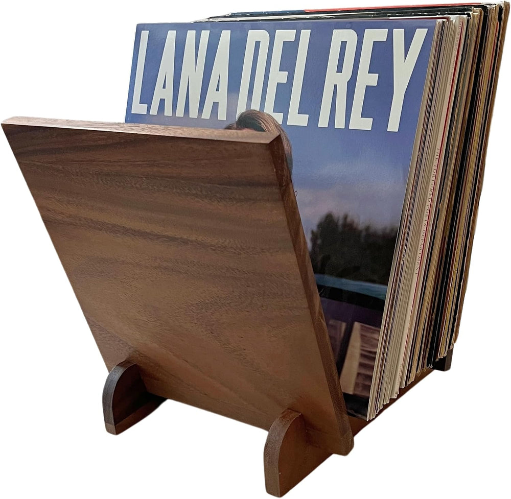 Natural Wood Vinyl Record Holder Shelf, Tabletop LP Storage Rack, Walnut Albu...