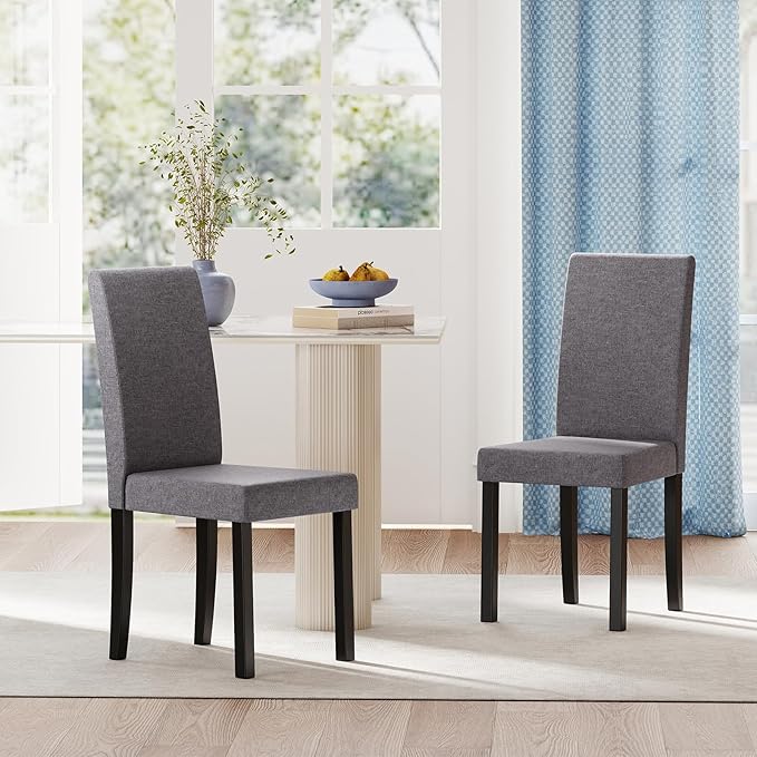 Giantex Upholstered Dining Chair Set of 2, Mid Century Modern Fabric Kitchen Chairs with Rubber Wood Legs, Thick Padded Seat, High Back, Side Armless Chairs for Living Dining Room (Dark Gray)