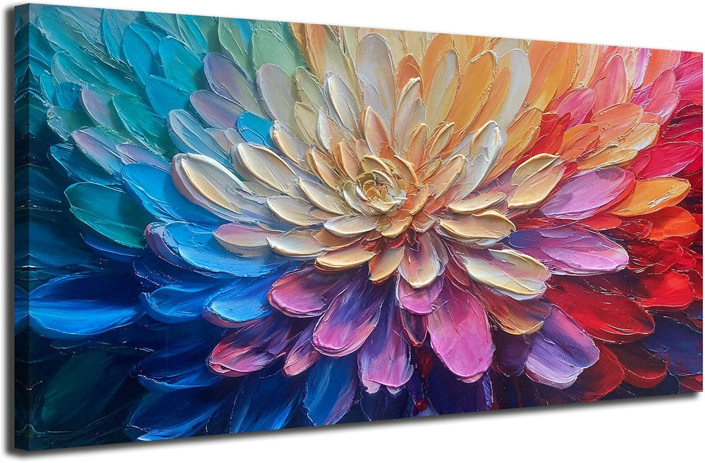 Arjun Colorful Flower Wall Art Floral Textured Canvas Large 40"x20"