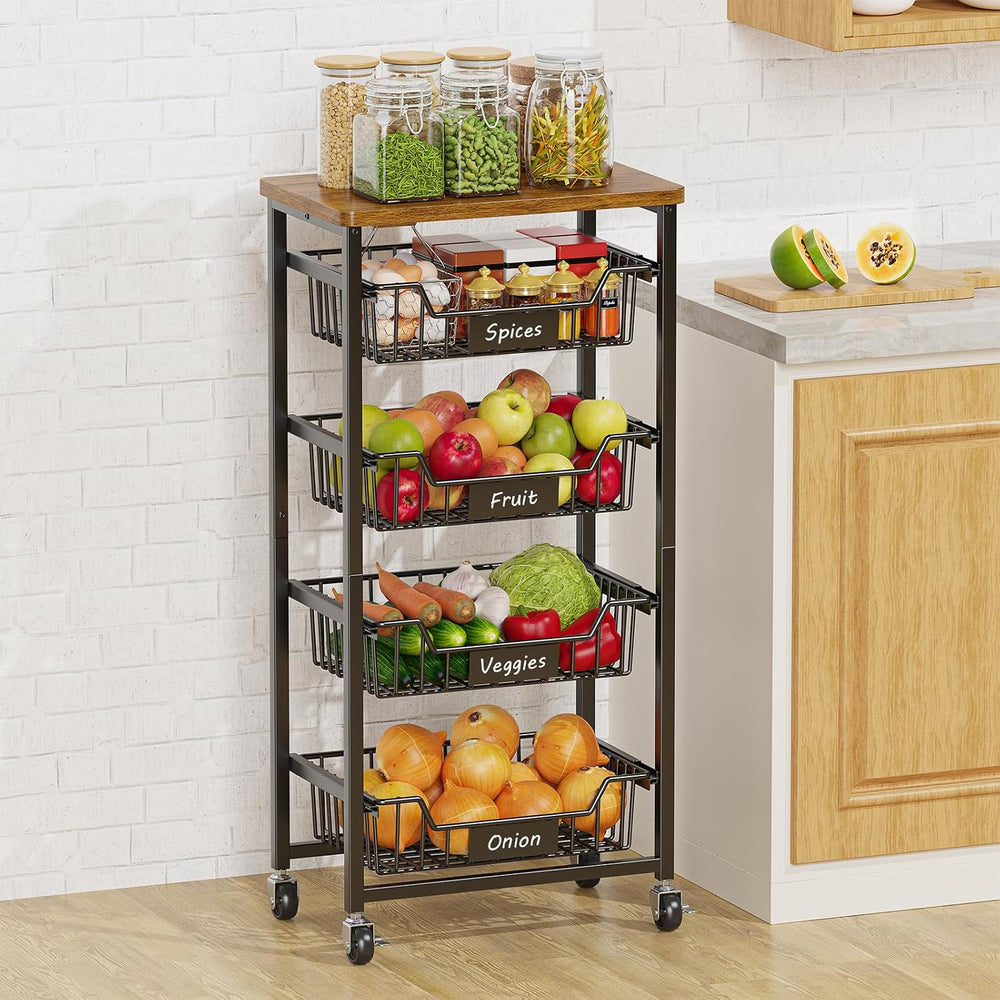 CHLORYARD 5-Tier Vegetable Fruit Basket Kitchen Storage Rolling Cart on Wheel...