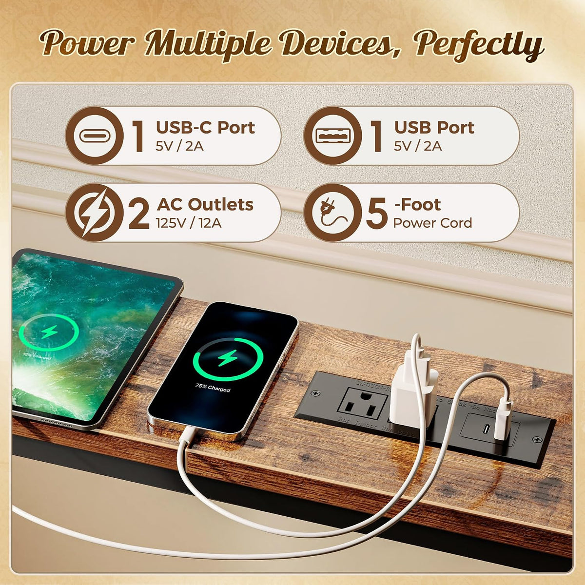 Huuger 110 Inch Sofa Table with Power Outlets, Skinny Behind Couch Table | 5.9 Inch Narrow Entryway Table, Extra-Long Console Table, Behind the Couch Table with Outlet for Living Room, Rustic Brown