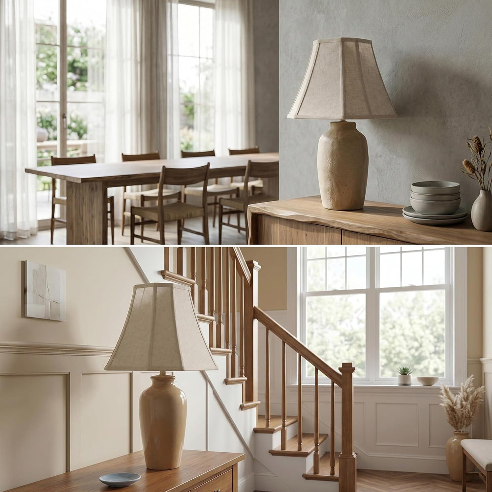Linen Fabric Lamp Shades Set of 2, Beige Medium 6.5" Top x 13" Bott...