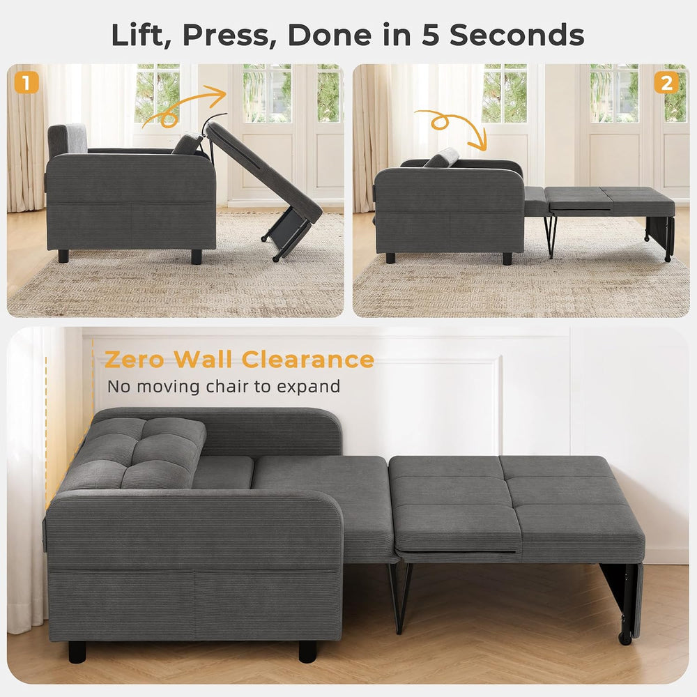 Deep Seat Sleeper Chair Bed, Zero Wall Clearance