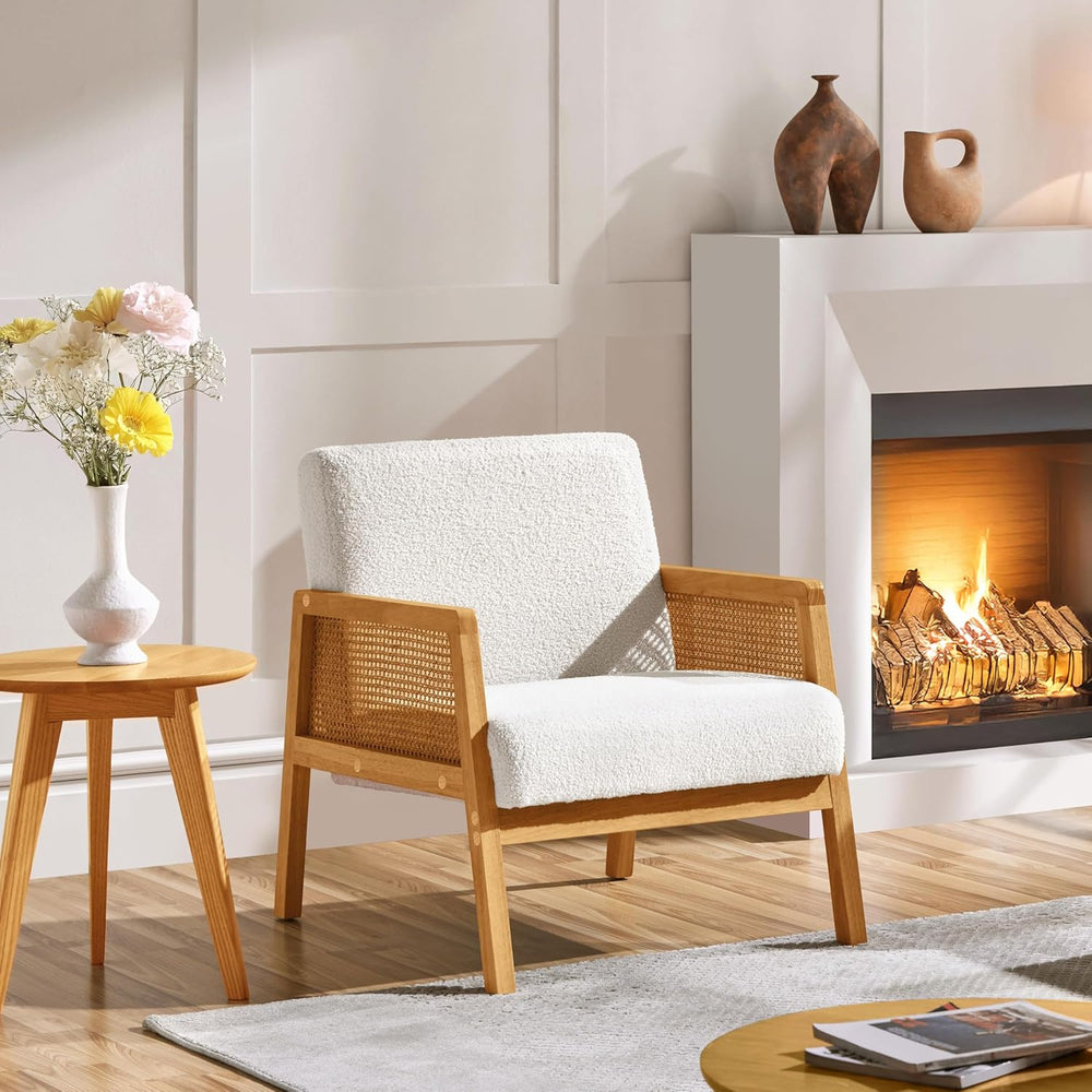 Yaheetech Rattan Accent Chair, Boho Vintage Armchair, Ivory