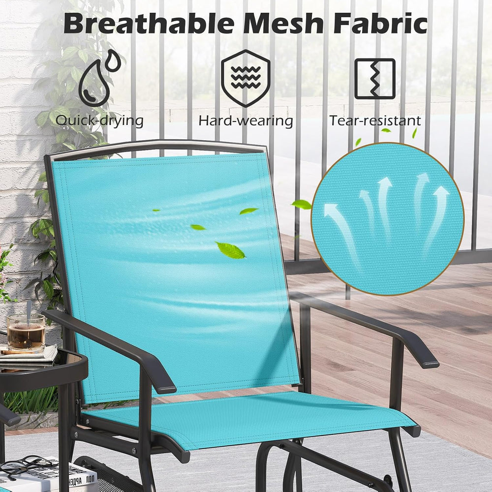 Tangkula 2-Seater Outdoor Glider Bench with 2-Tier Center Table (Turquoise)