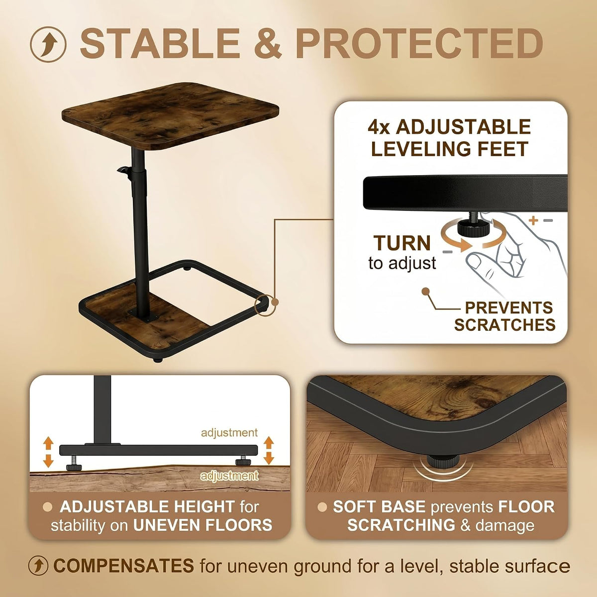 YUHFERA Large 2-Pack TV Tray Tables for Couch, Adjustable Height, Brown