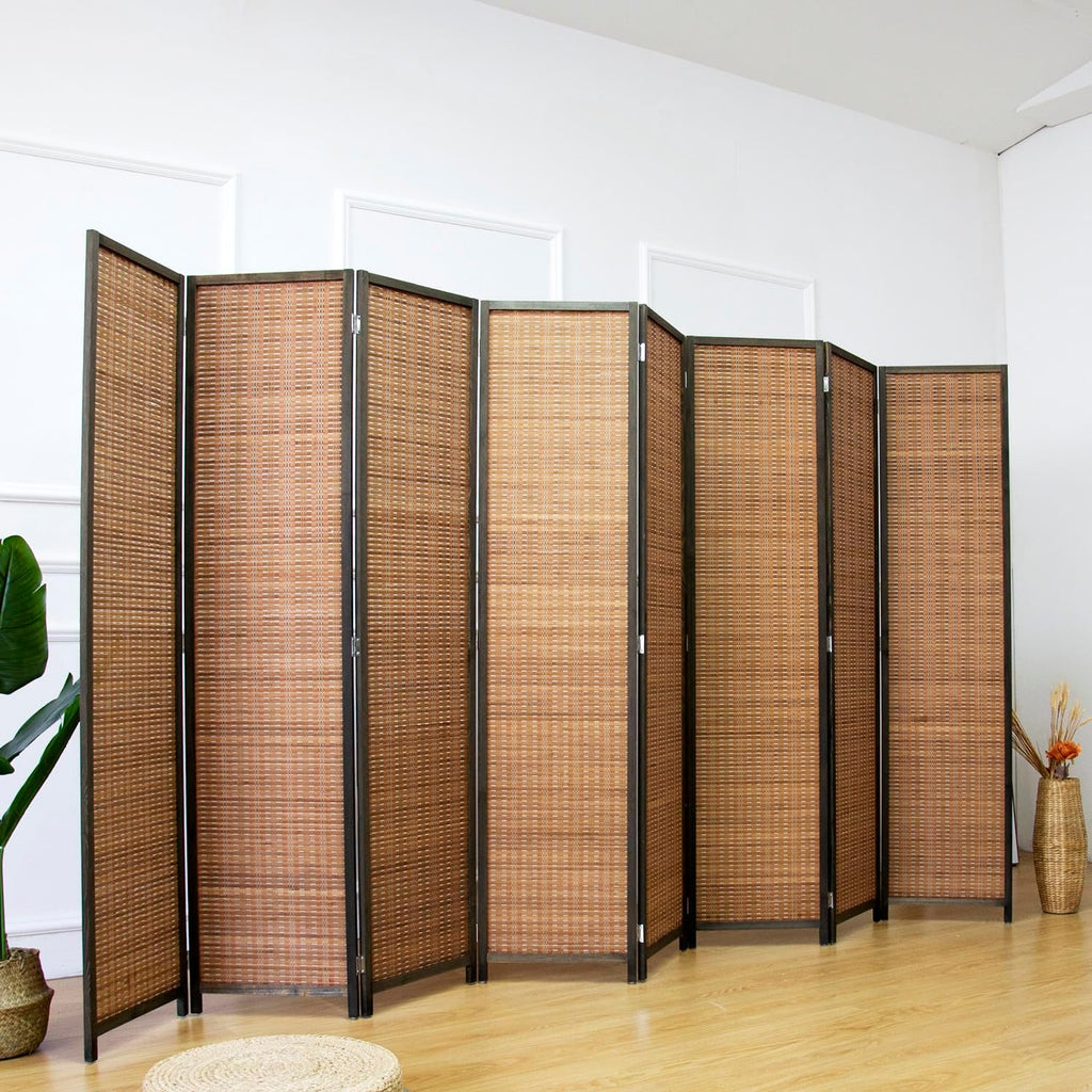 Furnnylane 8 Panel Bamboo Room Divider - Natural Brown 5.6 ft Tall Folding Privacy Screen, Freestanding Partition Wall for Room Separation (67" H x 122.8" W)