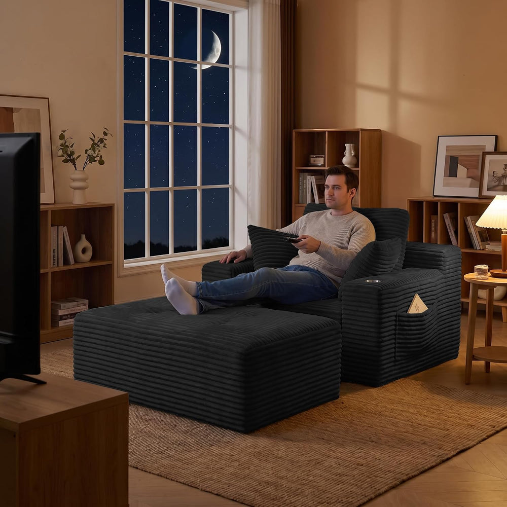 66" Oversized Boneless Chaise Lounge Chair with Ottoman Indoor