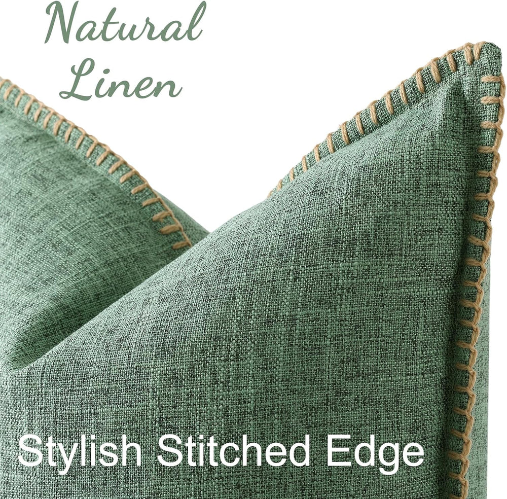 decorUhome Grey Green Faux Linen Outdoor Throw Pillow Covers 26x26 Set of 2