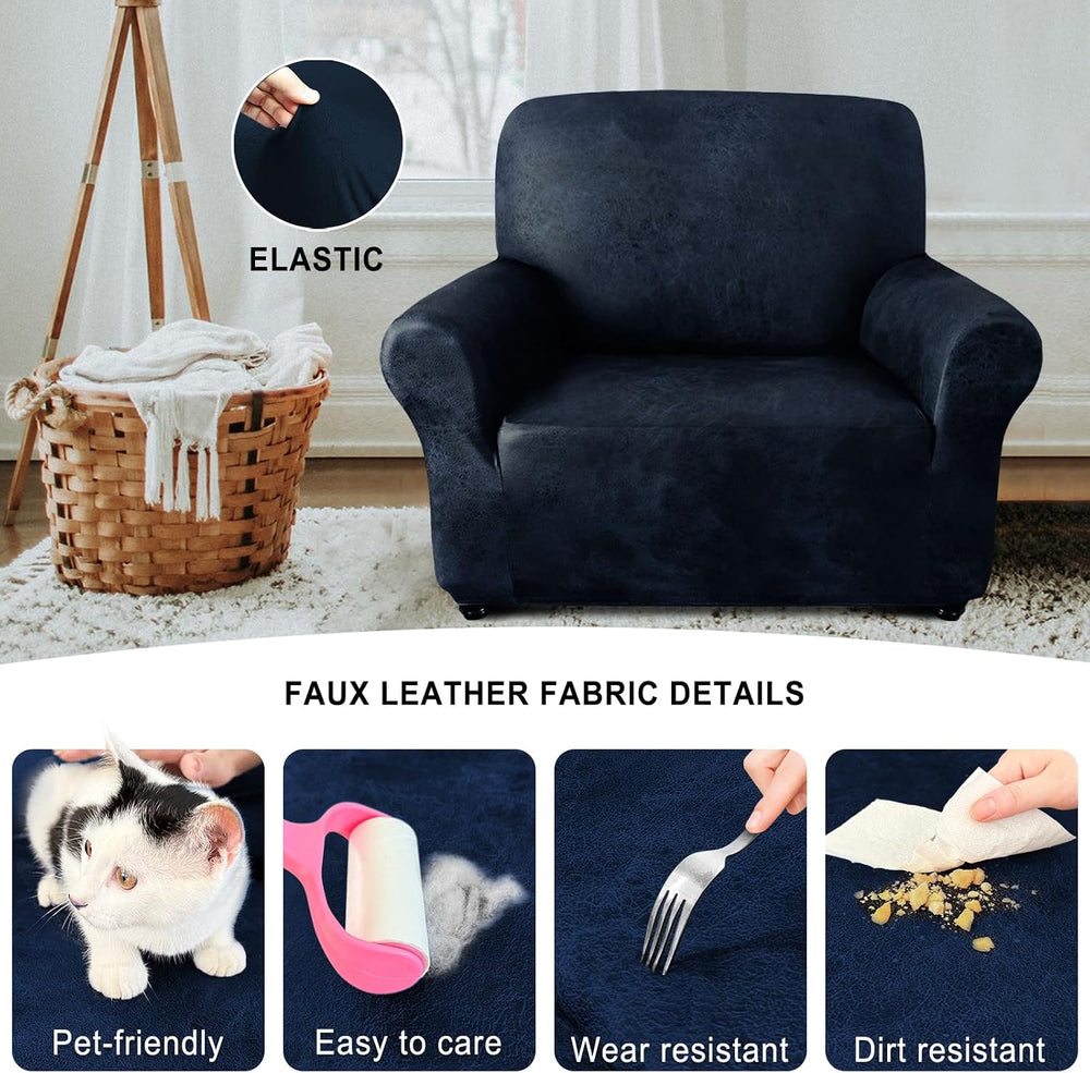 ANARACHON 1-Piece Leather-Look Armchair Cover, Stretch Chair Slipcover