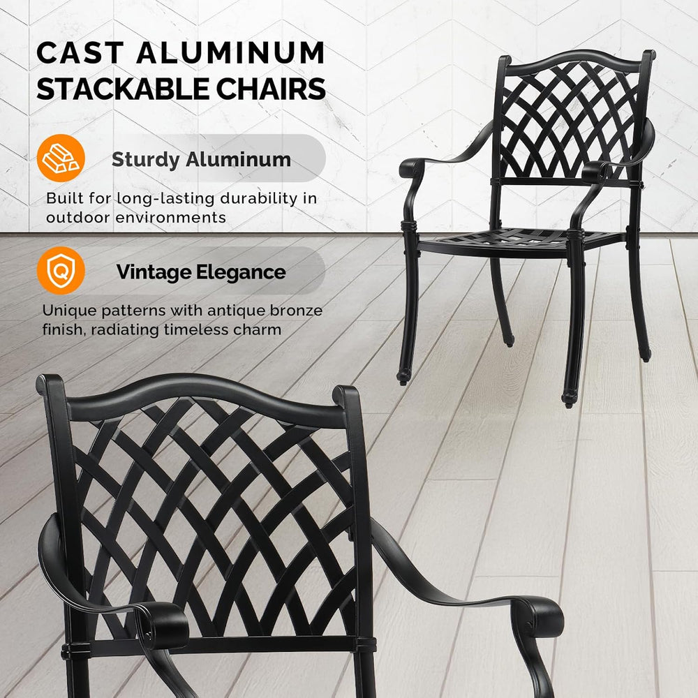 VINGLI Patio Chairs Set of 2 - Stackable Outdoor Cast Aluminum Dining Chairs ...