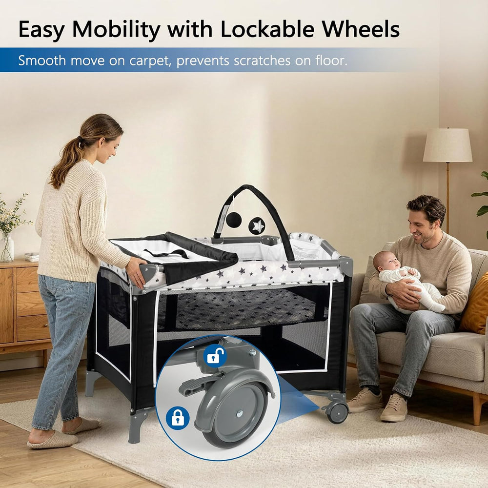 4-in-1 Pack and Play Playard with Bassinet & Changing Table