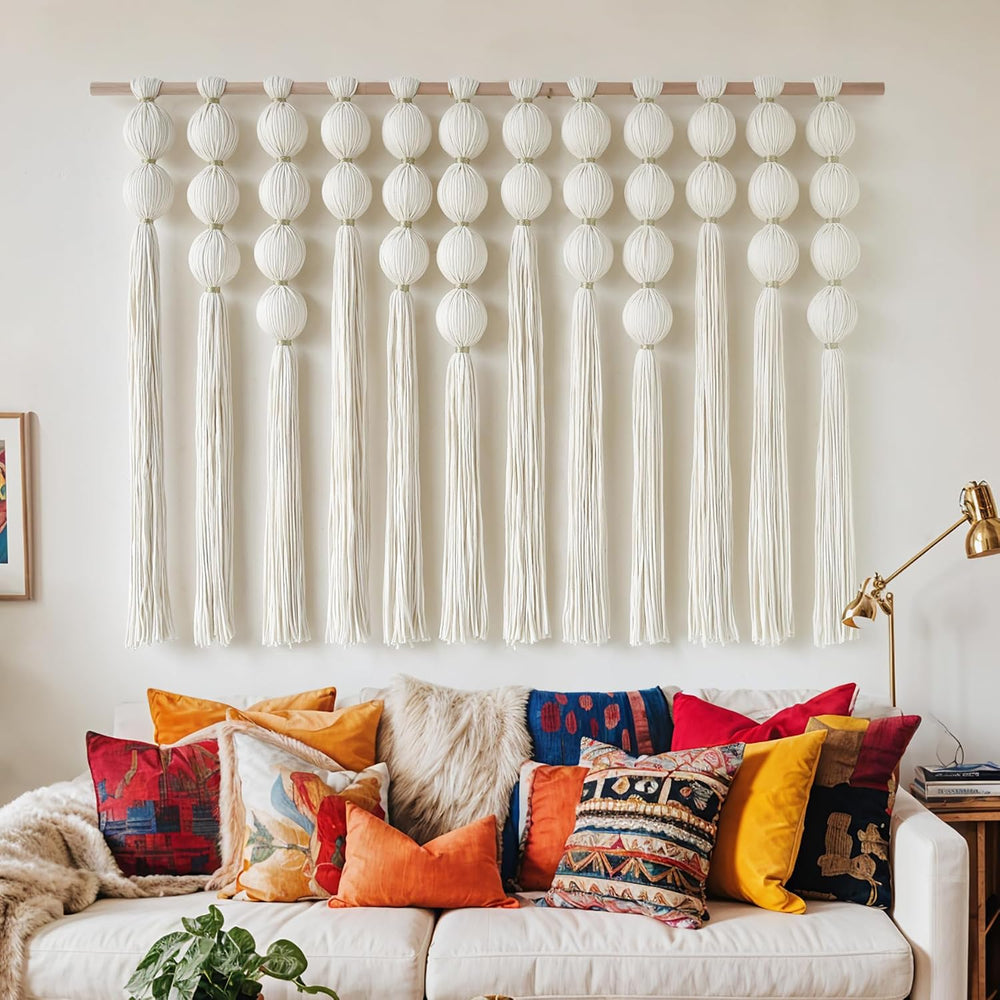 Macrame Wall Hanging Ball Boho Wall Decor Fiber Art Handmade 47"W*32"L