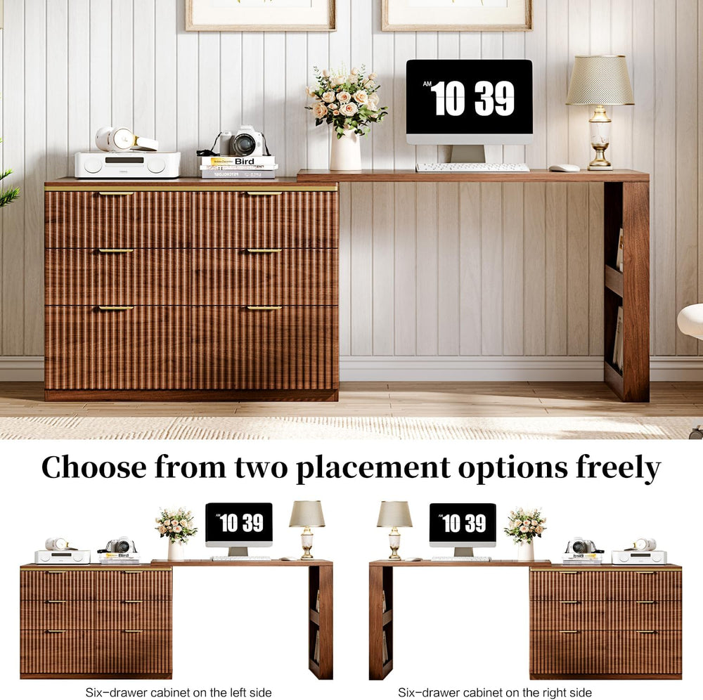 Ieejdn Computer Desk with 6 Drawers, 78" Modern Writing Desk with 0.98&q...