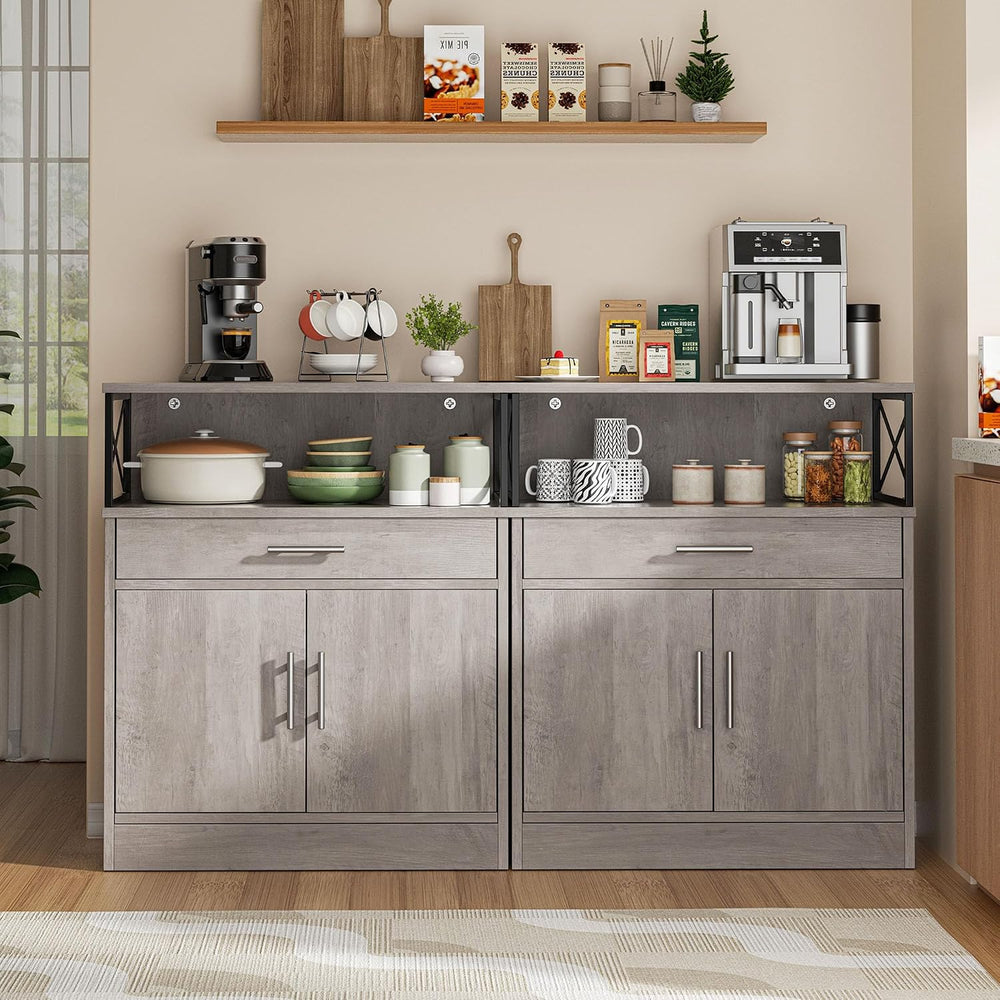 Shintenchi Kitchen Buffet Cabinet, Farmhouse Storage Cabinet, Gray