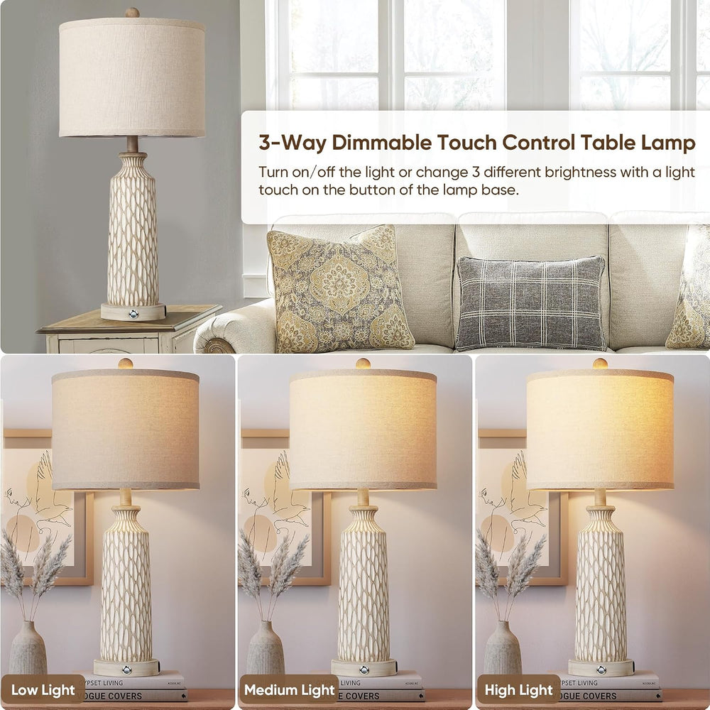 QiMH 26" Lamps for Bedroom, Farmhouse Table Lamp Set of 2, Off-White