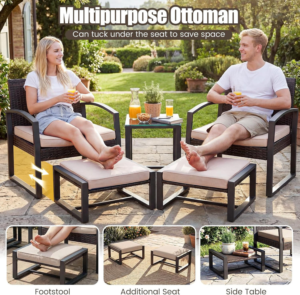 Tangkula 5 Pieces Wicker Patio Conversation Set, Rattan Chair with Ottoman