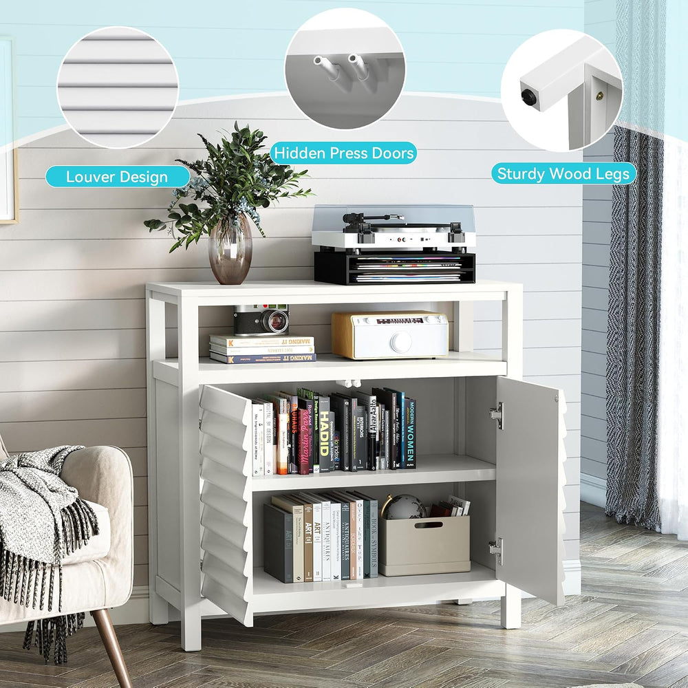 HLR Accent Cabinet with 2 Doors, White Sideboard Buffet with Open Shelf, Deco...