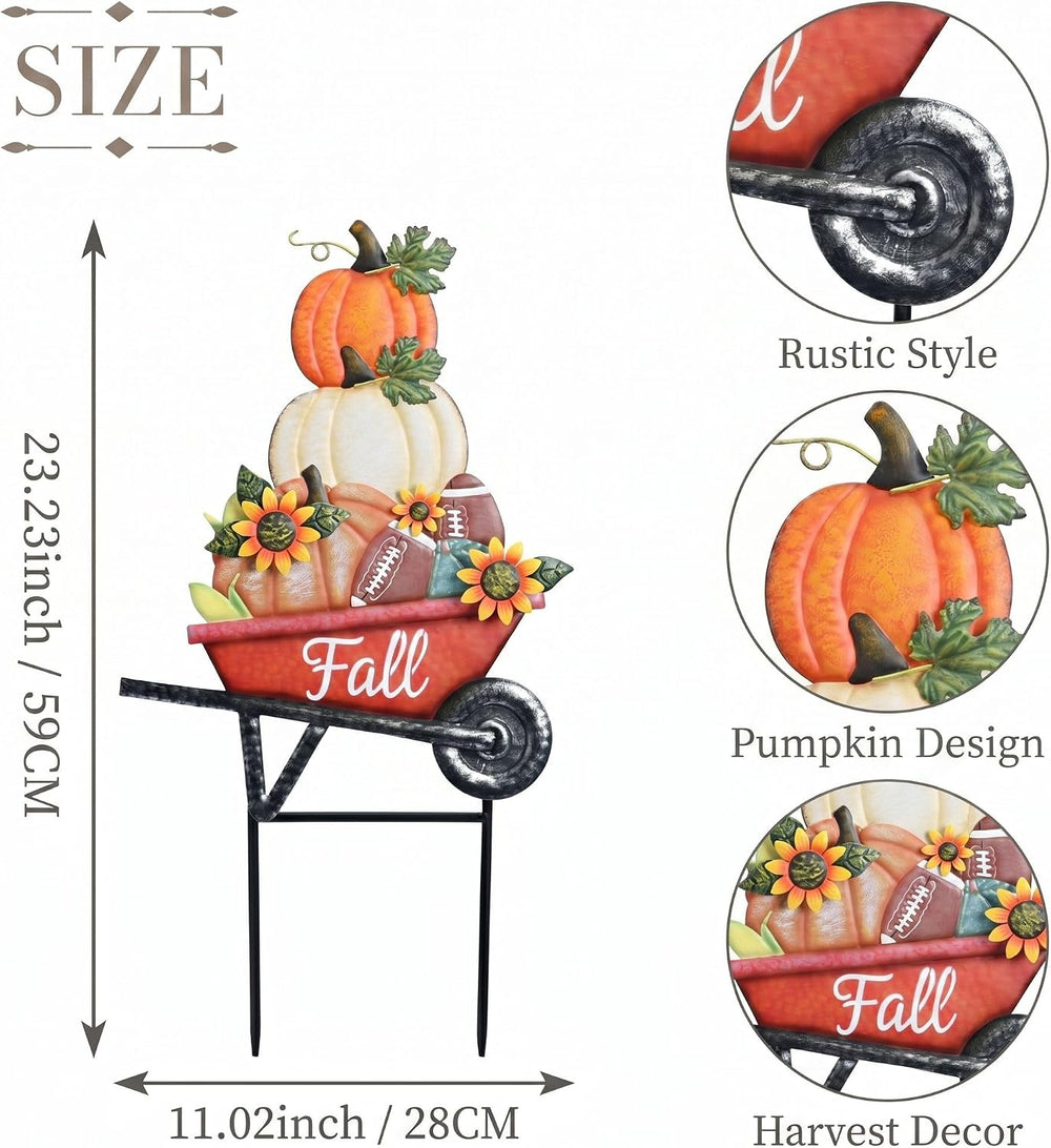 TERESA'S COLLECTIONS Fall Outdoor Decor Pumpkins Metal Garden Stake 23"