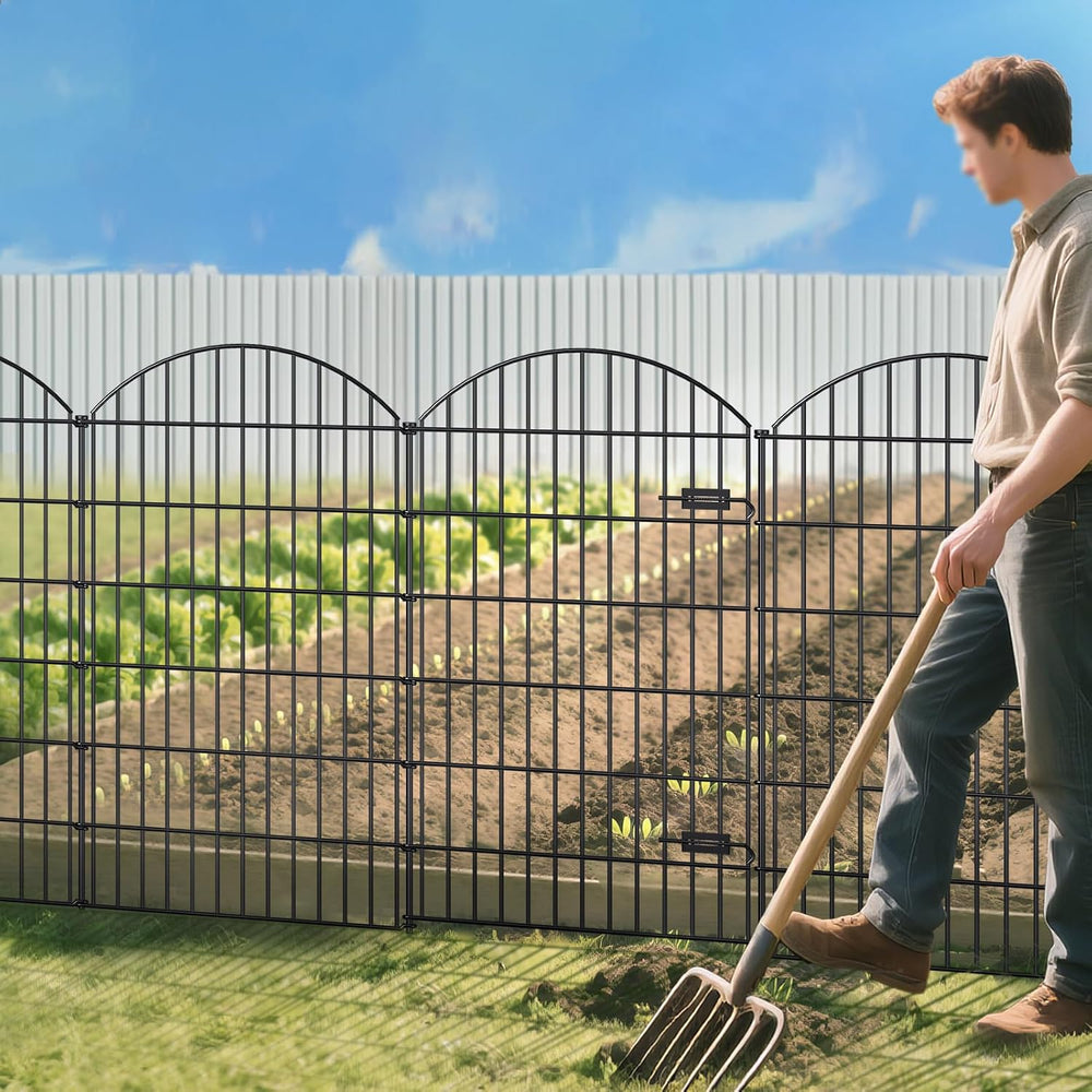 Metal Garden Fence with Gate 48 in x 20.3 ft, No-Dig Outdoor Dog Fence