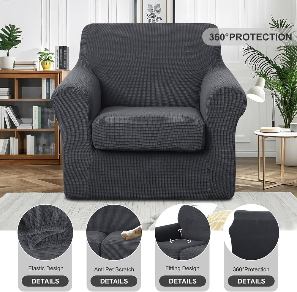2 Pieces Stretch Chair Cover For Sofa Slipcover, 1 Seat, Dark Gray
