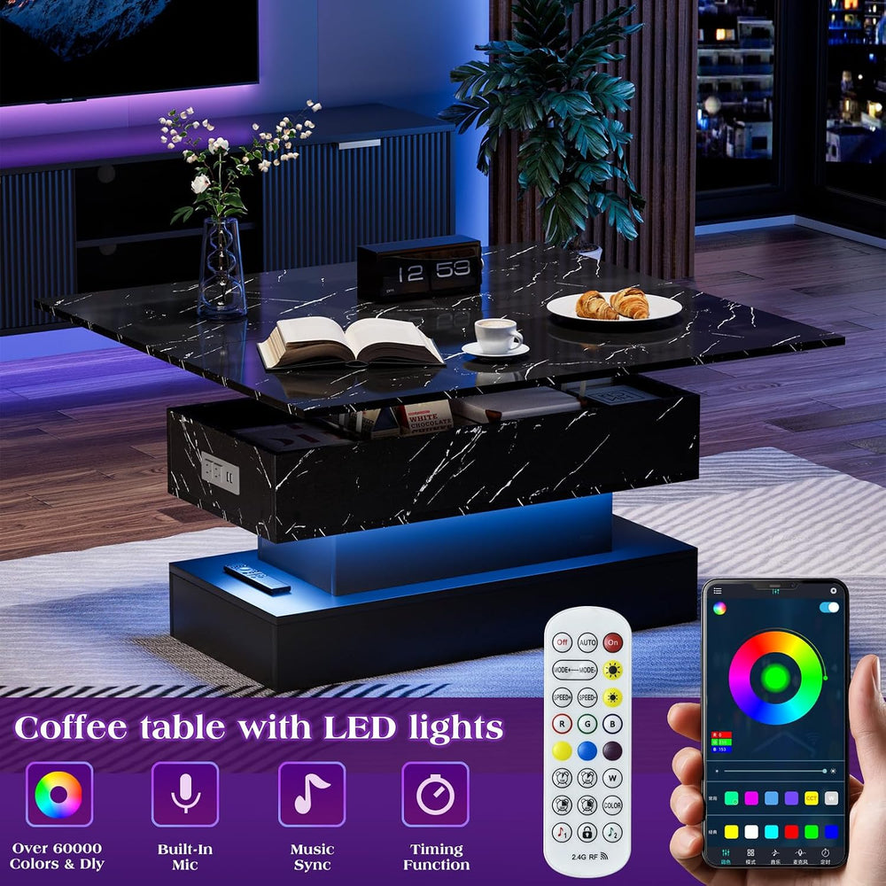 SYESWAY 39.4" Lift Top Coffee Table with Charging Station Black