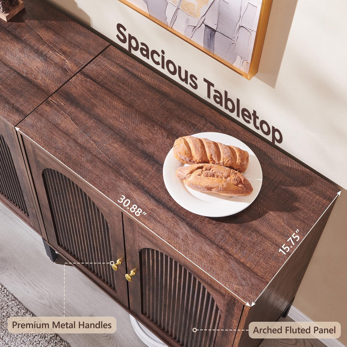 IFGET 34" Tall Modern Arched Sideboard Buffet Cabinet with Storage, Brown