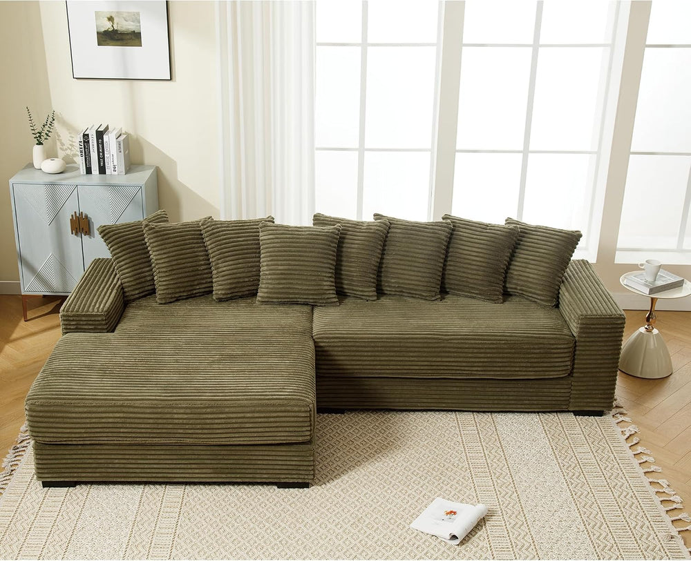 111'' Sleeper Sofa Bed Full Size, Corduroy Modular Sectional Sofa, Green