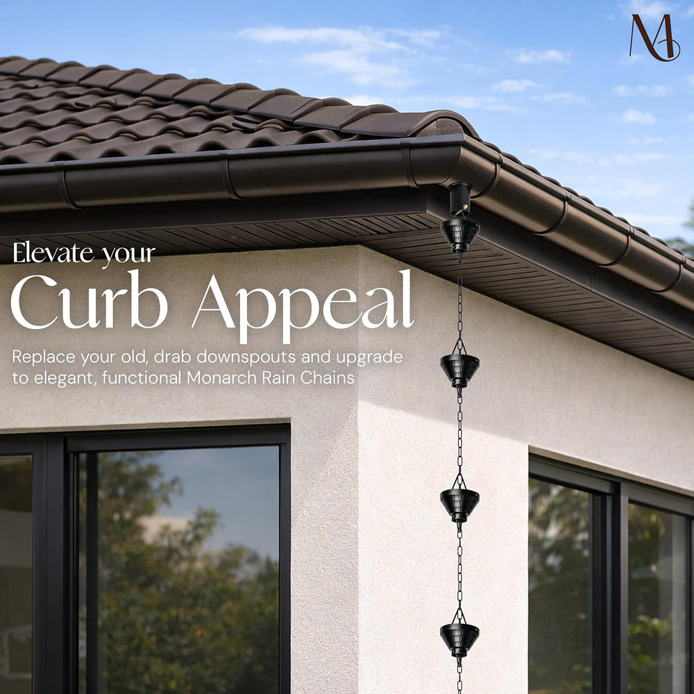 Monarch Rain Chains Aluminum Siam Rain Chain, 8.5 ft Black Powder Coated Alum...