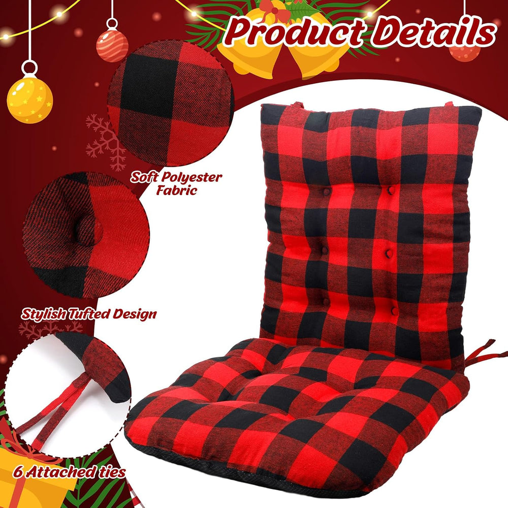 2 Pcs Christmas Rocking Chair Cushion Scottish Tartan Plaid, Black Red