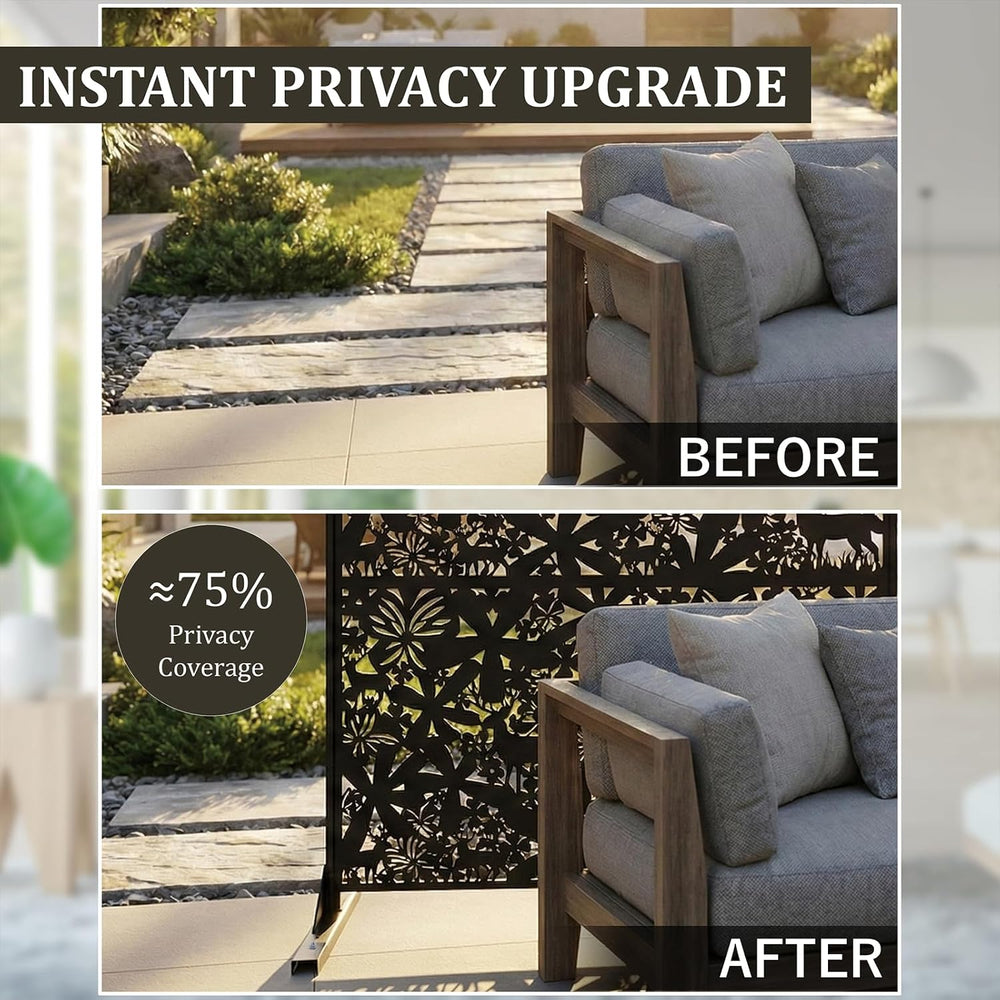 Metal Privacy Screen Outdoor 6FT – Freestanding Laser Cut Steel Garden Divide...