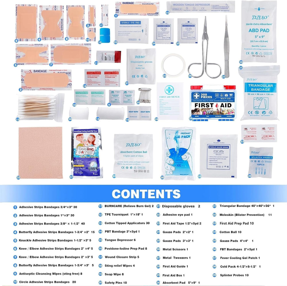 300 Piece Professional First Aid Kit, Navy Blue