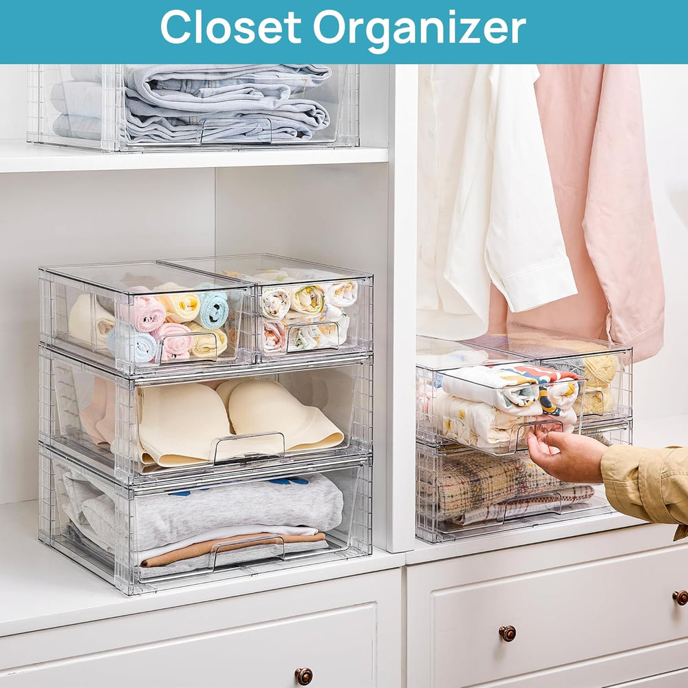Vtopmart Clear Stackable Storage Drawers, 3 Pack Wide Organizer Set