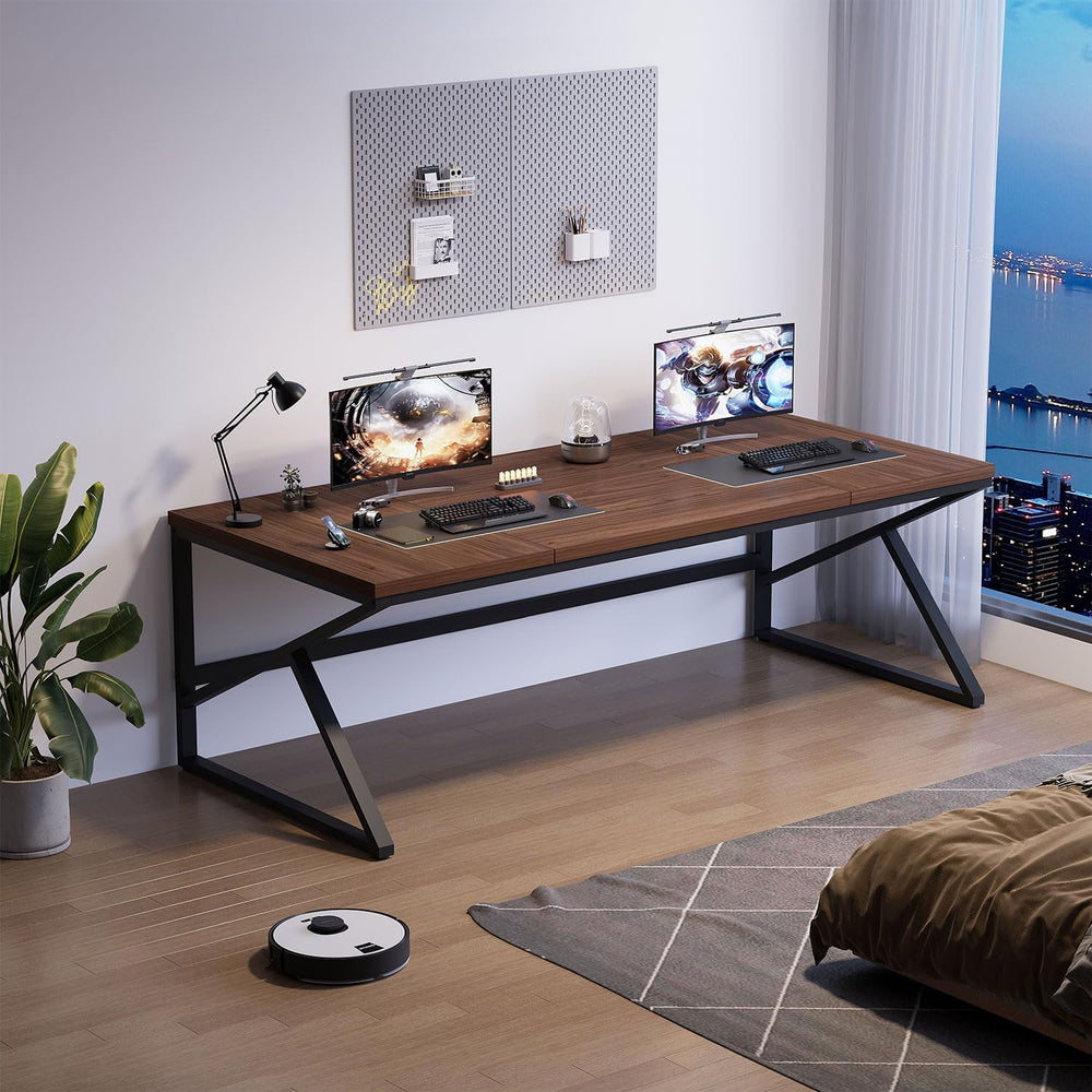 HSH 70 Inch Long Walnut Desk, 2 Person Large Work Desk for Home Office, Rusti...