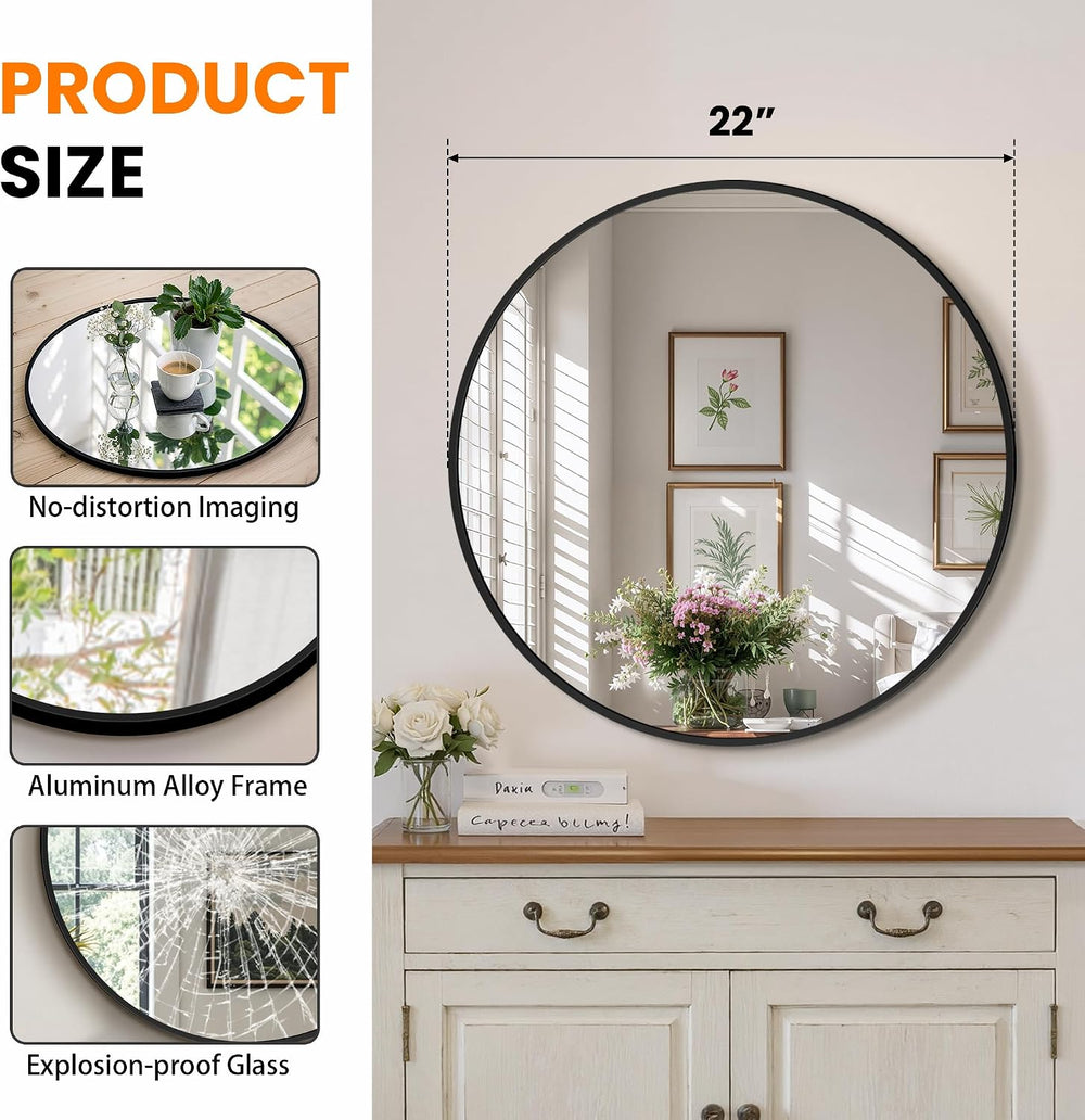 TRAHOME Black Round Bathroom Mirror, 2 Pack 22” Vanity Circle Wall Mirror