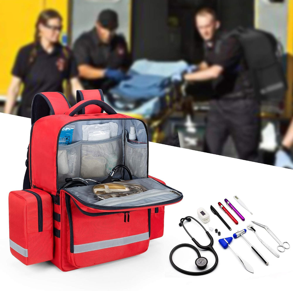 Trunab Emergency Medical Backpack Empty, EMT Camping Molle Bag, Red
