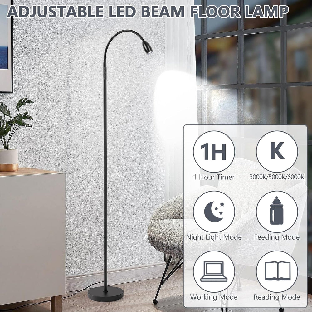 Reading Floor Lamp, 72" LED Dimmable Lamp with Gooseneck,Zoomable Spotlight