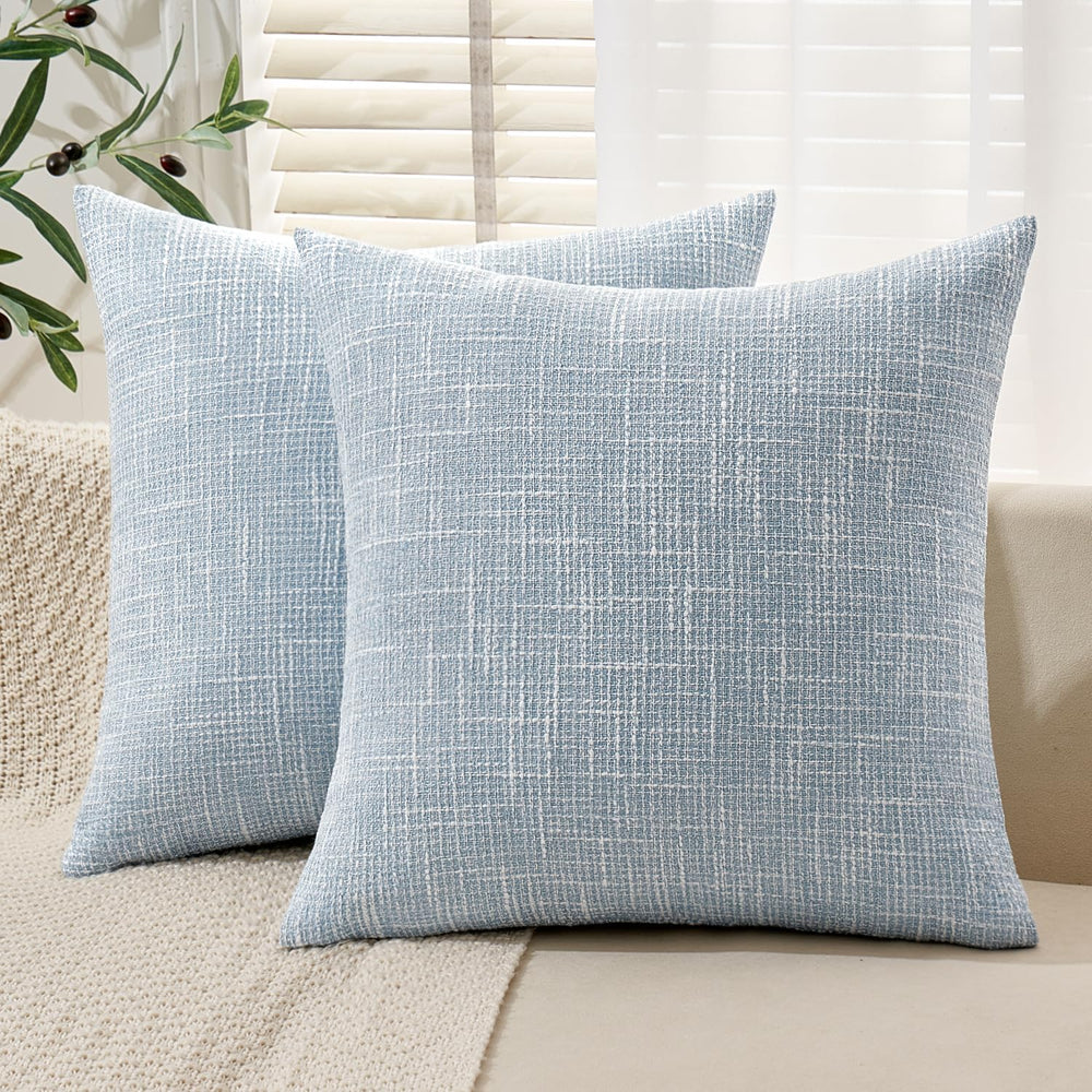 MIULEE Burlap Linen Euro Throw Pillow Covers 24x24 Inch Set of 2 Light Blue