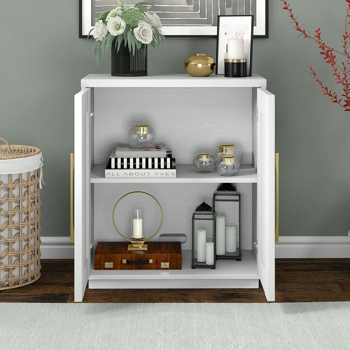 Henn&Hart 28" Accent Cabinet, Sideboard Buffet, Cloud White