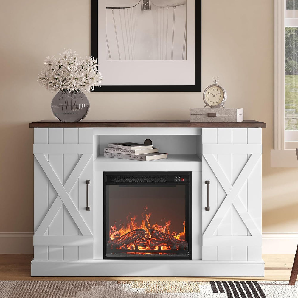 BELLEZE Veropeso 47" TV Stand with 18" Electric Fireplace - White