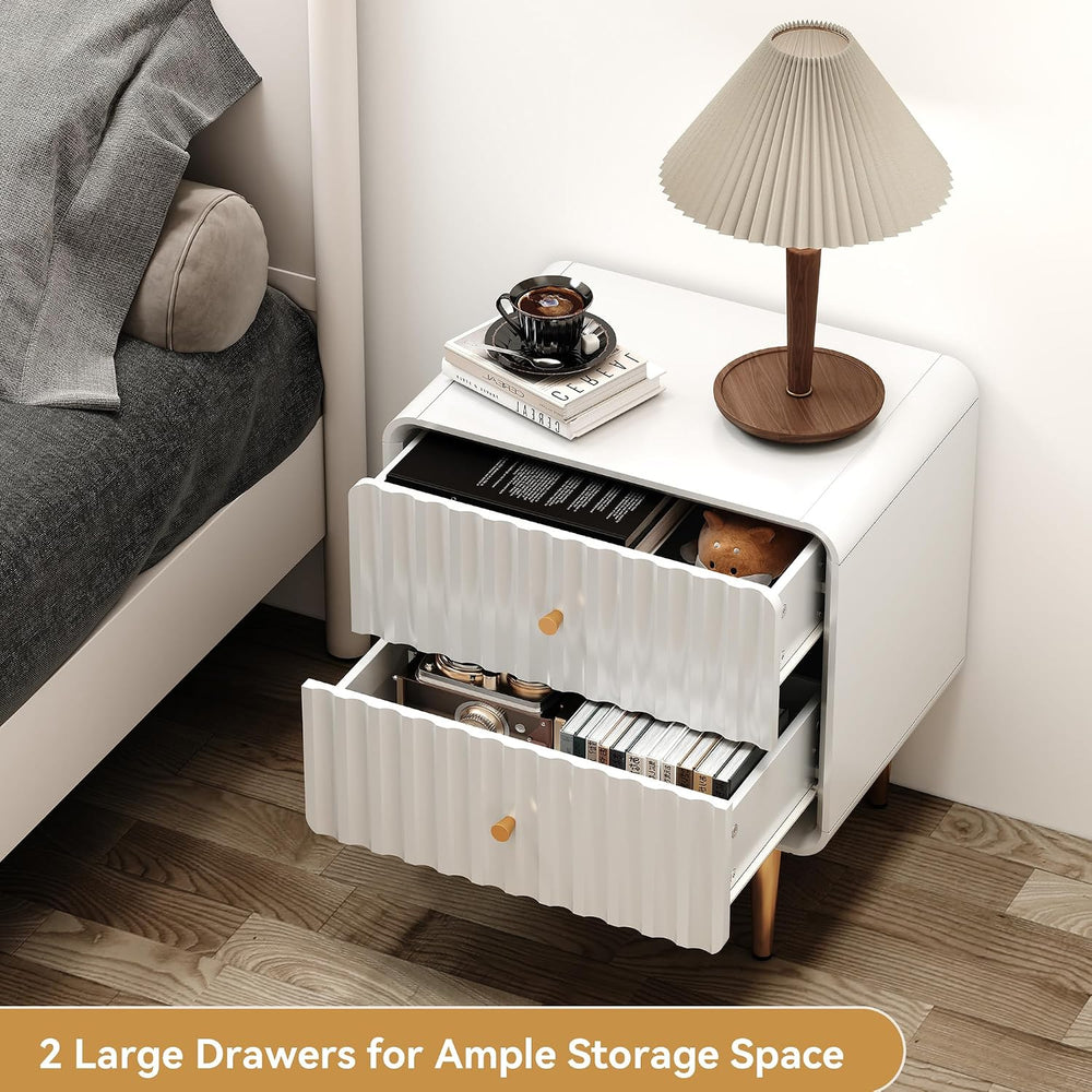 HLR Modern Nightstand Set of 2, Fluted Bed Side Table with 2 Drawers Storage,...