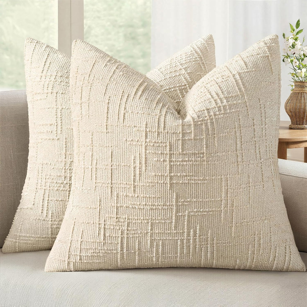 MIULEE Chenille Textured Fall Euro Throw Pillow Covers Beige 26x26