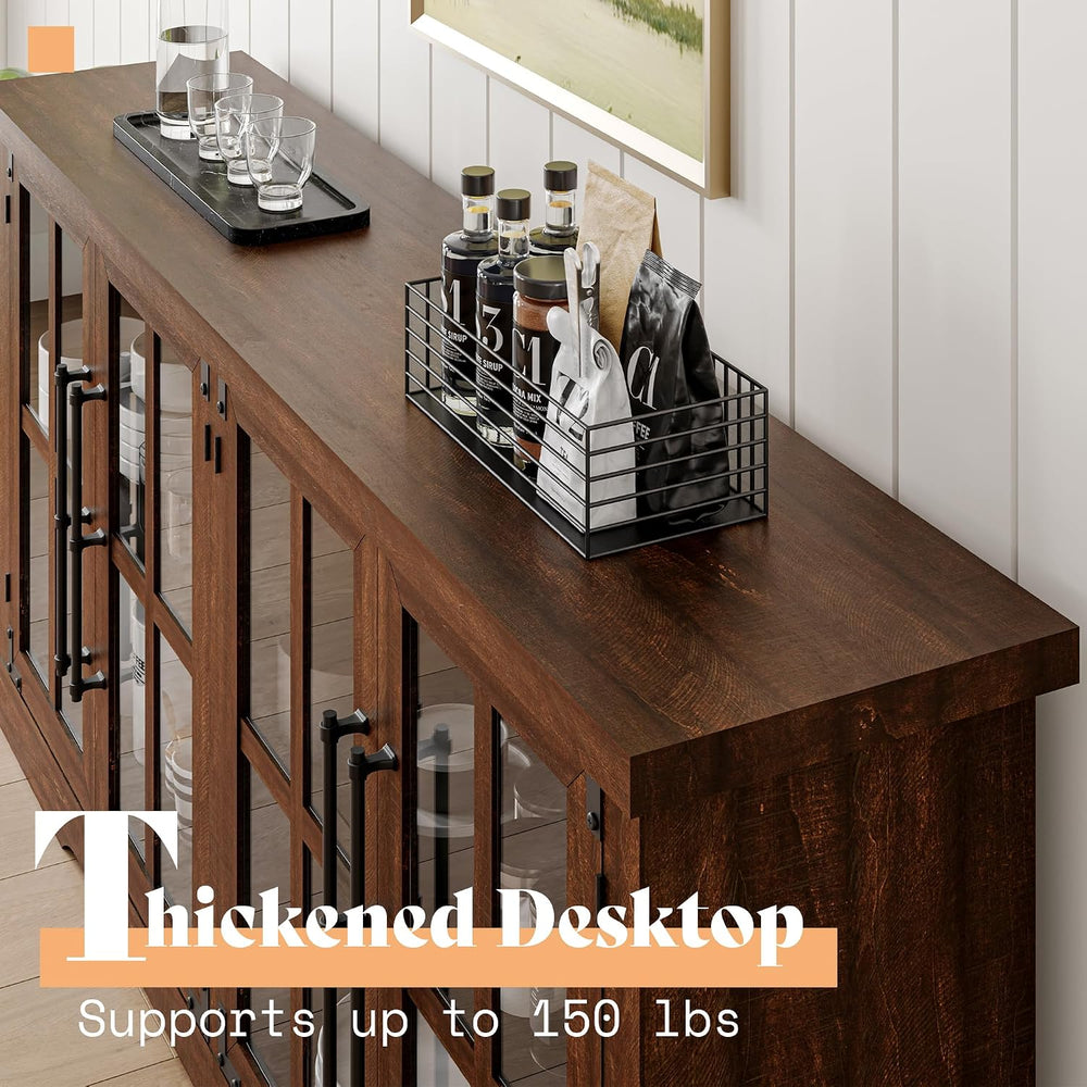AMERLIFE Farmhouse 63" Buffet Sideboard Cabinet with Glass Door, Brown