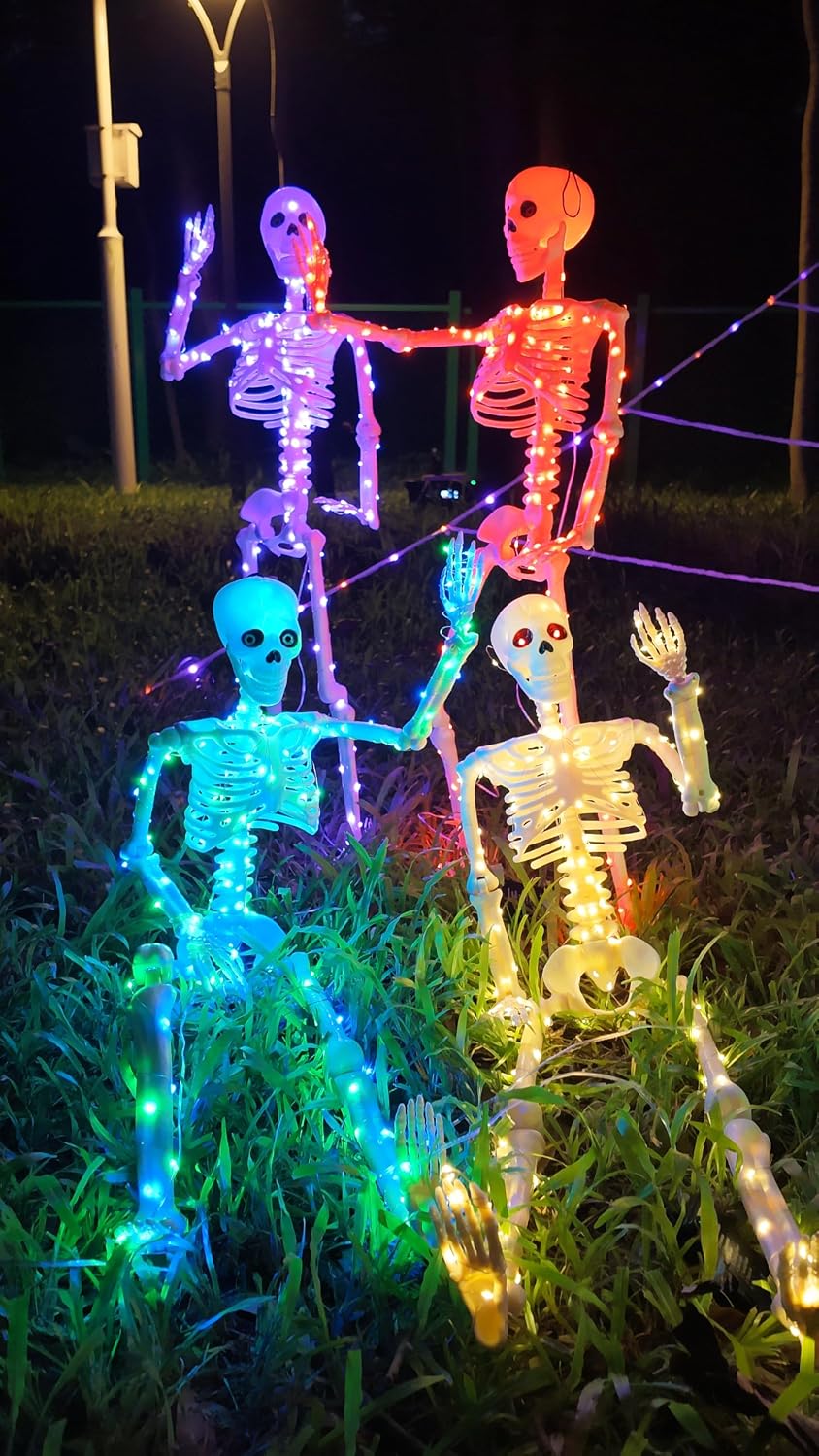 2Pack36 Halloween Skeleton Decoration with Orange&Purple Light