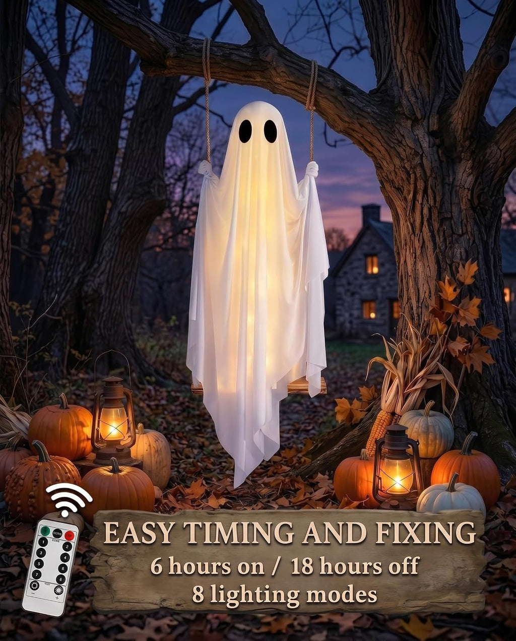 5FT Halloween Swinging Ghost Outdoor Decor,Spooky Hanging Ghost Decorations