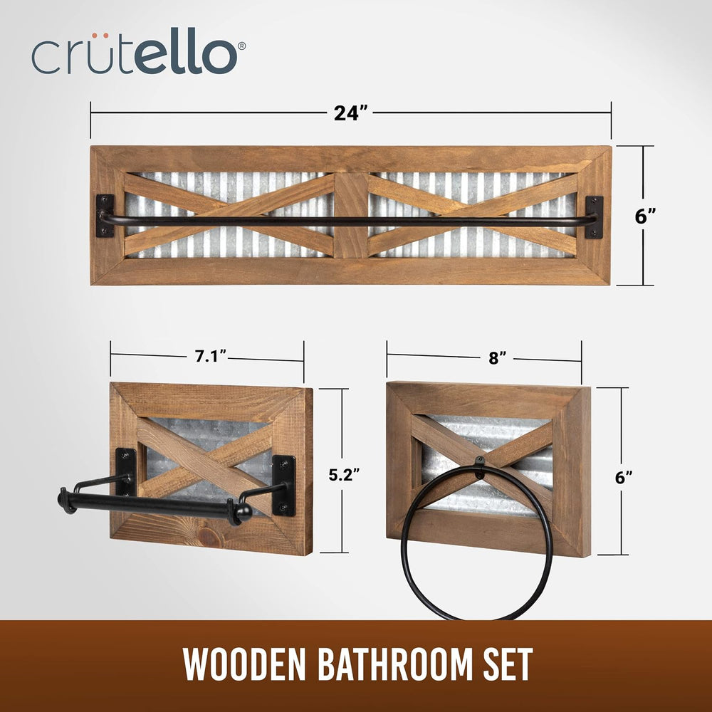 Crutello Rustic Bathroom Set - Towel Bar, Ring & Toilet Paper Holder